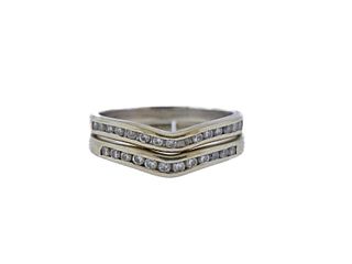 14k Gold Diamond Wave Wedding Band Ring Set of 2