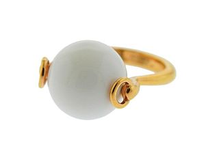 Hermes White Onyx Ball Gold Ring