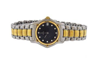 Ebel 1911 18k Gold Steel Diamond Black Dial Watch 