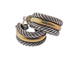 David Yurman Silver 14k Gold Cable Hoop Earrings 