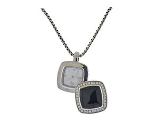 David Yurman Albion Sterling Silver Onyx Diamond Watch Pendant Necklace