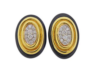 Emis 18k Gold Onyx Diamond Earrings 