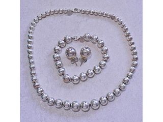 Tiffany & Co Silver Ball Bead Necklace Bracelet Earrings 