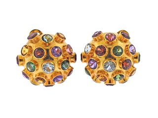 18k Gold Multi Gemstone Sputnik Earrings 