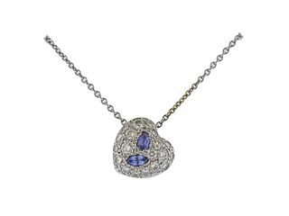 Pomellato Tabou 18k Gold Diamond Sapphire Heart Pendant Necklace 