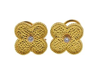 18k Gold Diamond Clover Earrings 