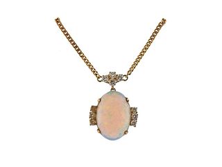 14k Gold Diamond Opal Pendant Necklace 