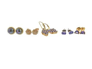 14k Gold Diamond Gemstone Earrings Lot 5pc
