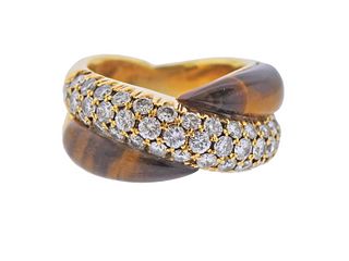 18k Gold Diamond Tiger's Eye Crossover Ring 