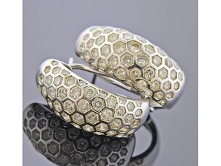 14k Gold Diamond Honeycomb Half Hoop Earrings 