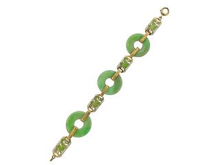 Art Deco 14k Gold Jade Enamel Link Bracelet 