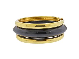 18k Gold Onyx Bangle Bracelet 