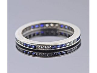Art Deco 18k Gold Diamond Sapphire Band Ring 