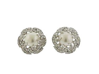 South Sea Pearl Diamond Platinum Earrings