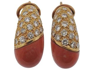 Coral Diamond Gold Half Hoop Earrings