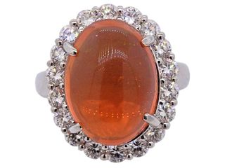 Fire Opal Diamond Platinum Ring