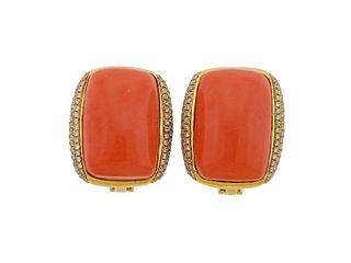 Coral Diamond Gold Cocktail Earrings
