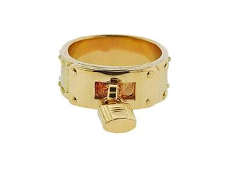 Hermes Gold Kelly Lock Charm Ring

