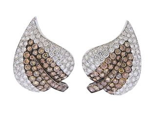 18k Gold 15cts Fancy White Diamond Leaf Earrings 