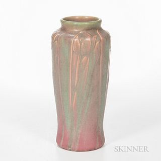 Tall Rookwood Pottery Vase, Cincinnati, Ohio, 1915, glazed earthenware decorated with tulips, impressed signature, date, and number to