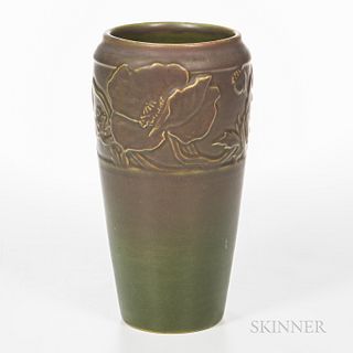 Large Rookwood Pottery Vase, Cincinnati, Ohio, 1914, glazed earthenware decorated with poppies, impressed signature, date, and number t