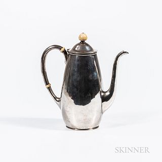 Arthur J. Stone (1847-1938) Sterling Silver Hot Water Pot, Gardner, Massachusetts, early 20th century, ovoid form with loop handle, mak