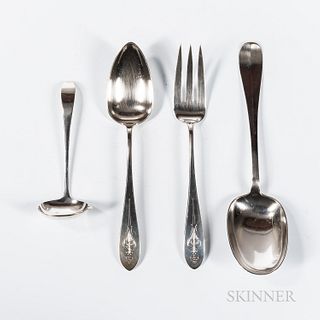 Four Arthur J. Stone (1847-1938) Sterling Silver Serving Pieces, Gardner, Massachusetts, early 20th century, spoon and fork salad servi