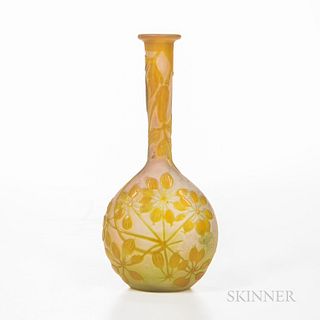 Gallé French Cameo Glass Vase, France, c. 1900, marked "Gallé" on the side, ht. 6 1/2 in.Note: Émile Gallé was a French artist and desi