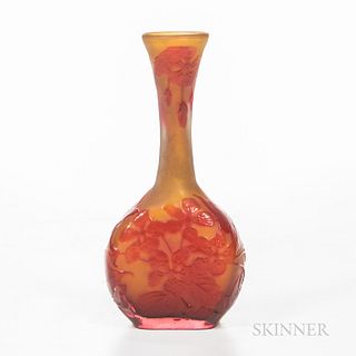 Gallé French Cameo Glass Vase, France, c. 1900, marked "Gallé" on the side, ht. 5 1/2 in.Note: Émile Gallé was a French artist and desi