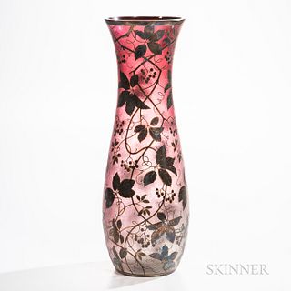 Monumental Silver Overlay and Glass Vase, France, c. 1900, ht. 24 1/2 in.