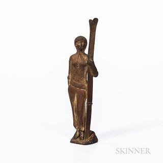 Gilded Bronze Figure of a Skier After Armand Lemo (1881-1935), likely France, c. 1920, marked "LEMO" on base, ht. 10, wd. 2 1/4, dp. 2