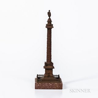 Grand Tour Vendome Column Bronze, likely France, late 19th century, no visible markings, mounted to a marble plinth base, ht. 11 in.
