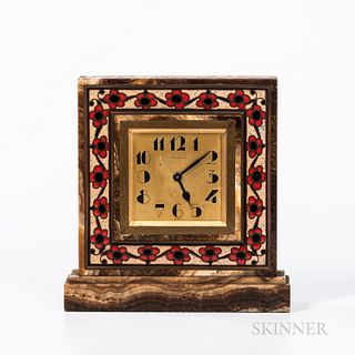 Tiffany & Co. Enameled Clock, France, c. 1930, brass and marble, marked on face "Tiffany & Co." and "France," ht. 8 1/2, wd. 8 1/4, dp.