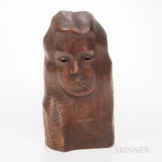 Chaim Gross (American, 1902-1991) Carved Wood Female Head, New York, c. 1950, carved inscription "To Arnold from Chaim," ht. 14 1/2 in.