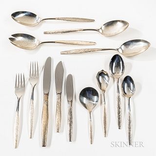 Kirk Stieff Florentine Pattern Sterling Silver Flatware Service, Baltimore, Maryland, c. 1960, six tablespoons, twenty teaspoons, twelv