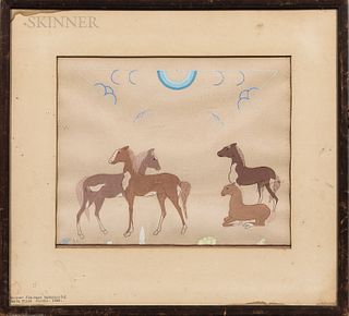 American School, 20th Century Horses. Unsigned, titled, identified, and dated "Horses - Clarence Anthenez (9)/Santa Clare Pueblo. 1939.