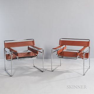 Two Marcel Breuer (Hungarian/American, 1902-1981) by Cassina Wassily Chairs, Italy, c. 1975, designed 1925-26 while he was the head of