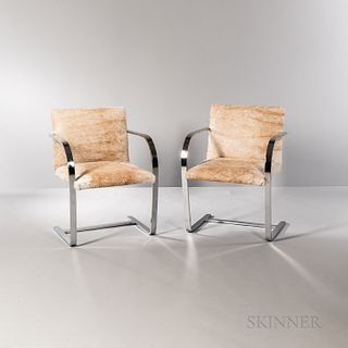 Two Ludwig Mies van der Rohe (German, 1886-1969) for Knoll Flat Bar BRNO Chairs, United States, mid to late 20th century, polished stee