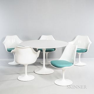 Eero Saarinen (1910-1961) for Knoll International Tulip Dining Table and Five Tulip Chairs, New York, c. 1965, designed 1957, enameled