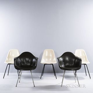 Five Ray (1912-1988) and Charles Eames (1907-1978) for Herman Miller Shell Chairs, Zeeland, Michigan, mid to late 20th century, two uph