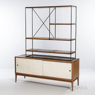Paul McCobb for Planner Group Credenza and Shelving Unit, Massachusetts, c. 1960, ht. 25 1/2, 48, wd. 60, 47, dp. 18 1/4, 17 in.