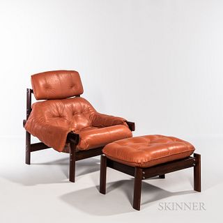Percival Lafer (Brazilian, b. 1936) Lounge Chair and Ottoman, Brazil, c. 1965, leather and rosewood, with maker's mark impressed in lea