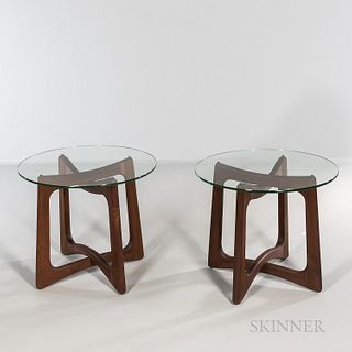 Two Adrian Pearsall (1925-2011) for Craft Associates Side Tables, Wilkes-Barre, Pennsylvania, c. 1960, original glass on walnut base, u