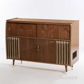 Goldstar Stereo Prinz Stereo/Bar Console, Germany, c. 1965, manufactured by Lion Electronics, AM, FM, turntable with installed speakers