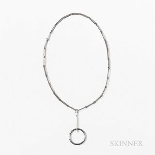 Georg Jensen Sterling Silver Chain Necklace and Pendant Designed by Bent Gabrielsen, Denmark, designed c. 1930, chain of open oval link