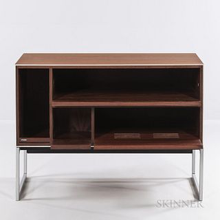 Bang & Olufsen Stereo Media Cabinet, Denmark, c. 1960, rosewood, metal frame and legs, maker's label, ht. 24 3/4, wd. 33 3/4, dp. 16 in