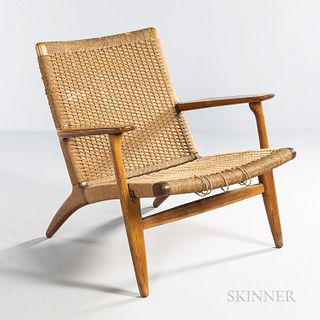 Hans J. Wegner (Danish, 1914-2007) for Carl Hansen Model CH 25 Easy Chair, Denmark, c. 1960, oak, paper cord, maker's brand to undersid