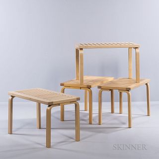 Four Alvar Aalto (Finnish, 1898-1976) for Artek Model 153B Short Benches, Finland, mid to late 20th century, designed 1945, birch with