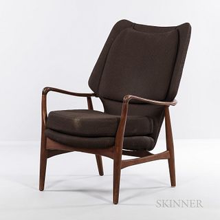Danish Modern Lounge Chair, c. 1960, teak and upholstery, unmarked, ht. 38 1/2, wd. 26, dp. 34 in.