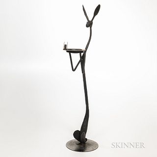 Attributed to Thomas C. Molesworth (1890-1977) Jack Rabbit Smoking Stand, Wyoming, c. 1950, wrought iron, ht. 36, wd. 9, dp. 12 in.Note